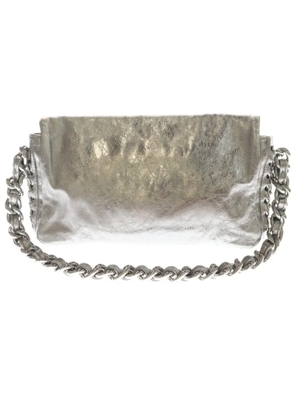 Chanel CC Logo Full Flap Leather Silver Chain Shoulder Bag Metallic